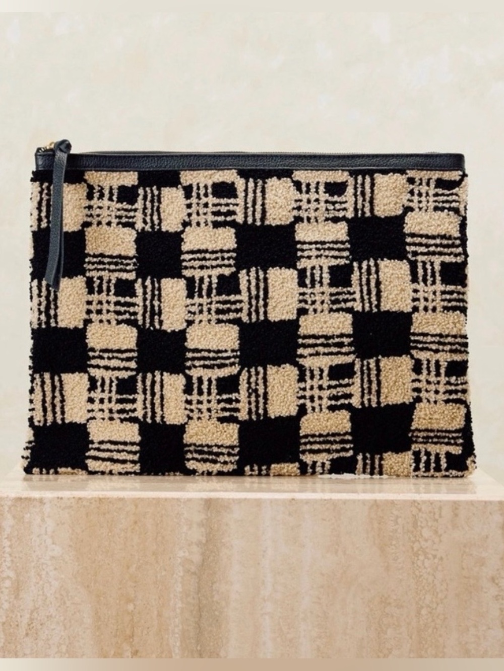 Cleobella Saint Malo Large Clutch Black Cream Leather Woven NWOT